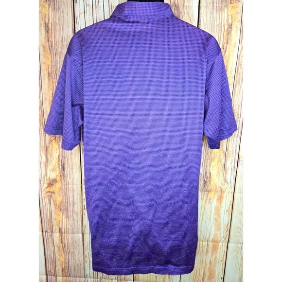 Peter Millar Mens Polo Shirt Large Purple & Red Micro Check 100% Cotton - Picture 2 of 7